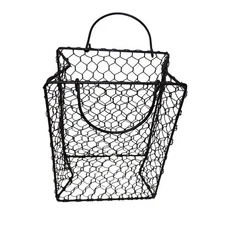 Industrial Chic Black Wire Basket with Handles 10" x 13" x 8" Metal Art
