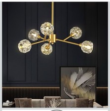 6-Light Gold Sputnik Crystal Chandelier bulbs Included NIB