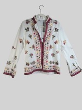 Zara Floral Bird Embroidered Blazer Jacket XS White Cotton Artsy Folk Boho NEW