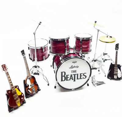 Miniatur Schlagzeug Rock Band rot 3 Gitarren Musikinstrumente Display Geschen...