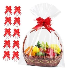  10PCS Extra Large Cellophane Wrap for Gift Baskets, Clear 10PCS-30in x 40in
