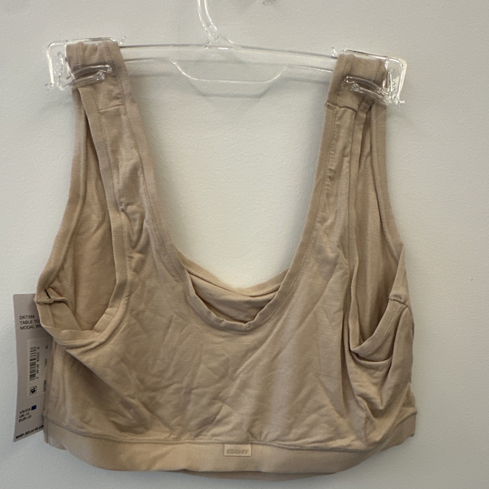 DKNY Bralette Bra XL Beige Modal Wireless Wide Strap Solid NWT   018-image