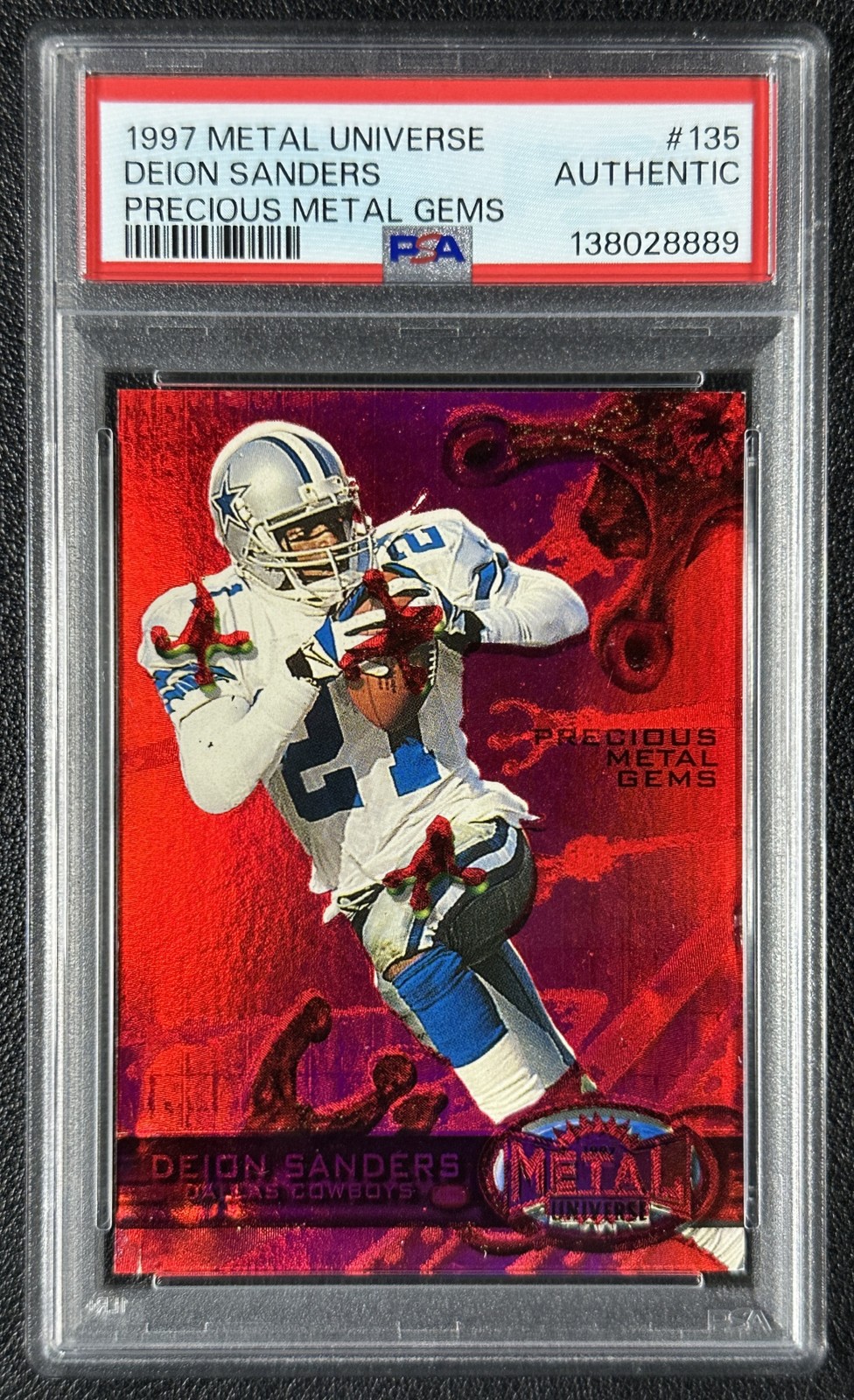 DEION SANDERS PSA AUTHENTIC 1997 METAL UNIVERSE #135 RED PRECIOUS GEMS PMG /150