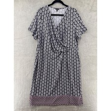 Talbots Dress Womens Plus 2X Black Jersey Stretch Midi Short Sleeves Surplice