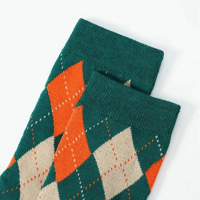 MARKENLOS Britische Stil Plaid Gekämmte Baumwolle Warme Socken Damen Herren Lässig