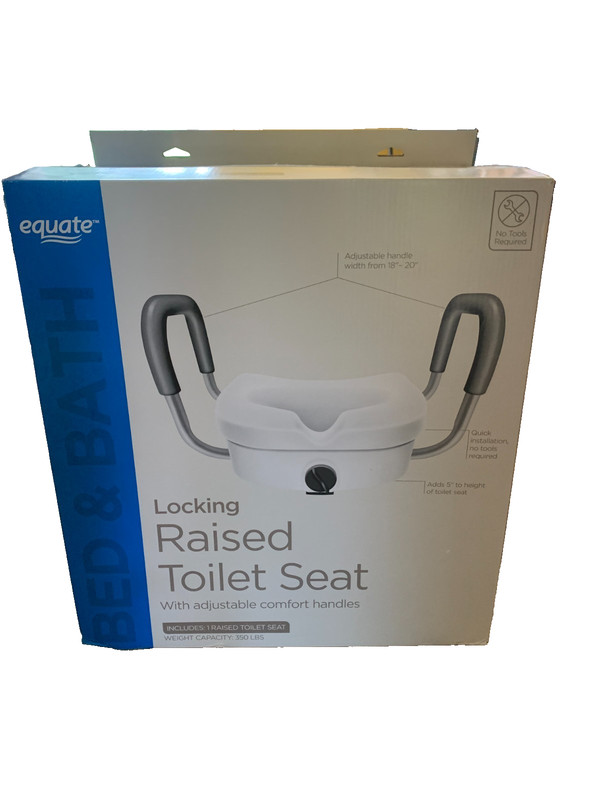 Equate Locking Elevated Toilet Seat Adjustable Armrest White 5in 350lb