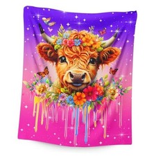 Kids Blankets Gifts Highland Cow Throw Blanket for Girls Age 6-8 50"x 40" Brown