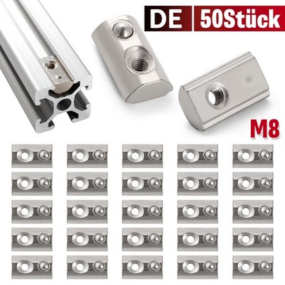 50stk Profil Nutensteine mit Steg Nut 8 M8 Stahl Federkugel Alu-Profil 4040er