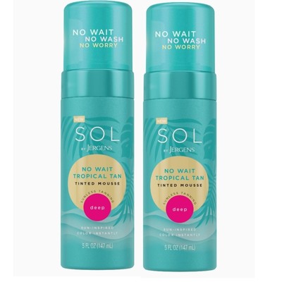 2 SOL BY JERGENS NO WAIT TROPICAL TAN TINTED MOUSSE DEEP SUNLESS TANNING 2 PACK