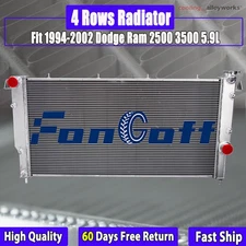 Aluminum 4-Row Radiator For 1994-2002 98 Dodge Ram 2500 3500 5.9L Cummins Diesel