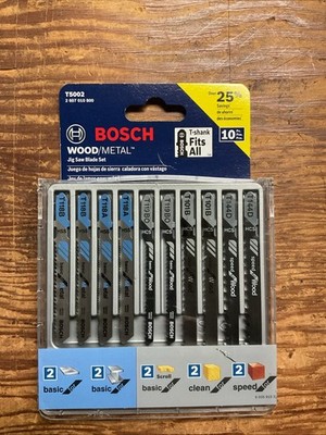BOSCH 10 PC Jig Saw Blade Set T5002 T-Shank WOOD/METAL Basic/Clean/Speed