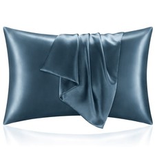 Silky Satin Pillowcase Set, 2 Pcs Breathable Hair Skin Care, Blue