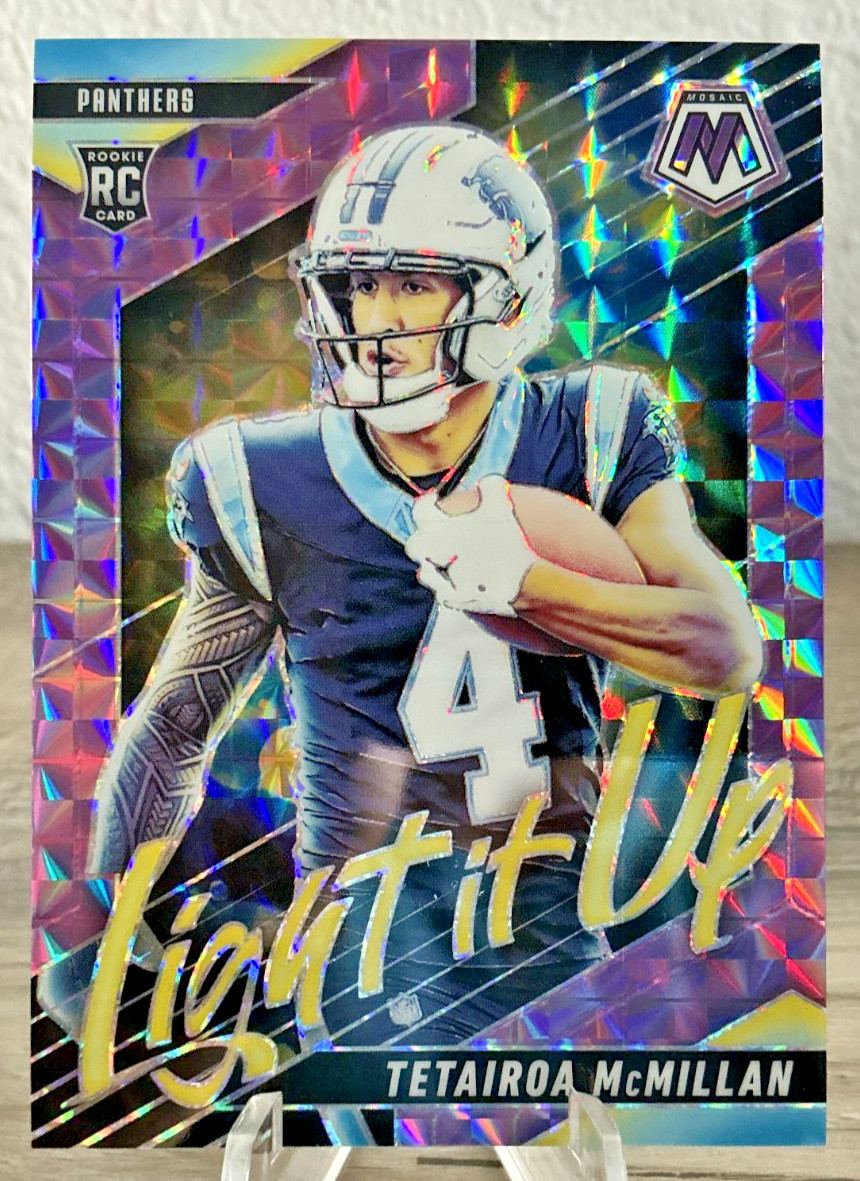 2025 Panini Mosaic Tetairoa McMillan RC Light It Up Prizm Purple #/49 Panthers
