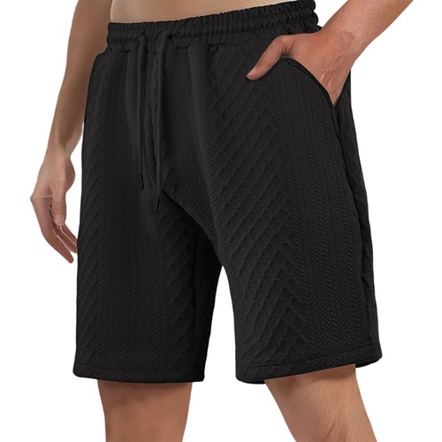 Pantaloncini uomo casual tinta unita retrò larghi e texture sport e casual spiaggia - Foto 4 di 33