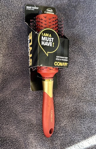 Conair Velvet Touch Hair Brush Style Volumize Vented Red Gold Soft Grip Handle
