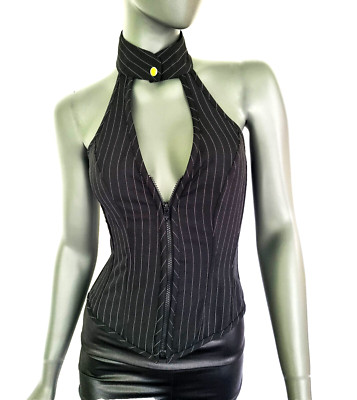 Halter Neck Corset Top Pinstripe Rockabilly Gothic Party Size 38/40