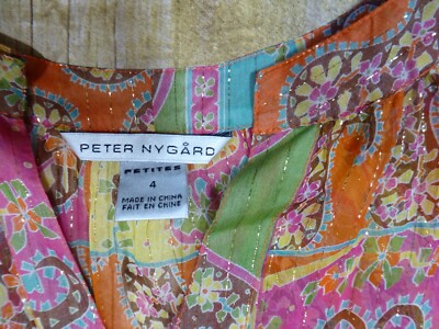 Peter Nygard Silk Sheer Multi-Color Paisley Top Tunic Orange Green Blue Boho 4