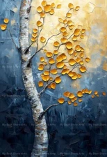 AUTUMN BIRCH TREE LANDSCAPE ART PRINT, Aspen Home Decor, Fall Leaves Poster E321