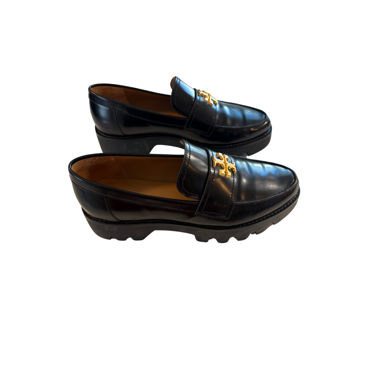 TORY BURCH Mini Everly Chunky Loafer Black Patent Leather Lug Sole 8.5