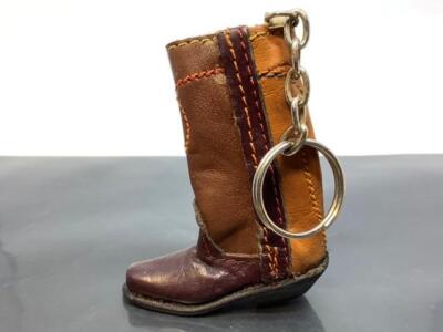Vintage Keyring BROWN LEATHER BOOT Keychain Ancien Porte-Clés BOTTE CUIR BRUNE