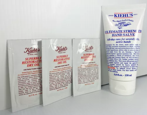 KIEHL'S Ultimate Strength Hand Salve 5.0 fl oz + (3) Restorative Dry Oil Packets