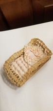 vintage 1989 MNC signed artisan Dollhouse MINIATURE wicker baby girl bed crib
