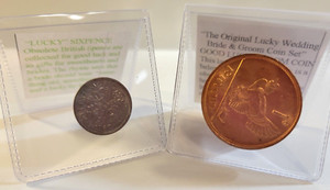 Lucky Wedding Coin Set Genuine UK Sixpence for Bride Large Irish Penny for Groom