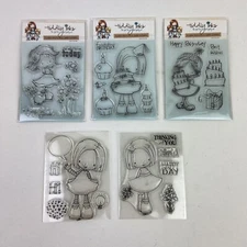 Tiddly Inks Girl Occasions Birthday Hearts Cake Flowers Acrylic Stamps Lot of 5