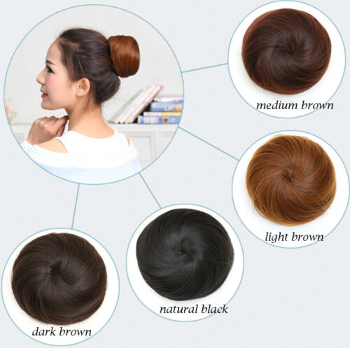 Clip in Messy Bun Hair Piece Scrunchie Updo Wrap Hair Extensions as Human Bun US - Picture 8 of 22