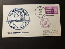 USS SMALLEY DD-565 Naval Cover 1954 thermo Cachet