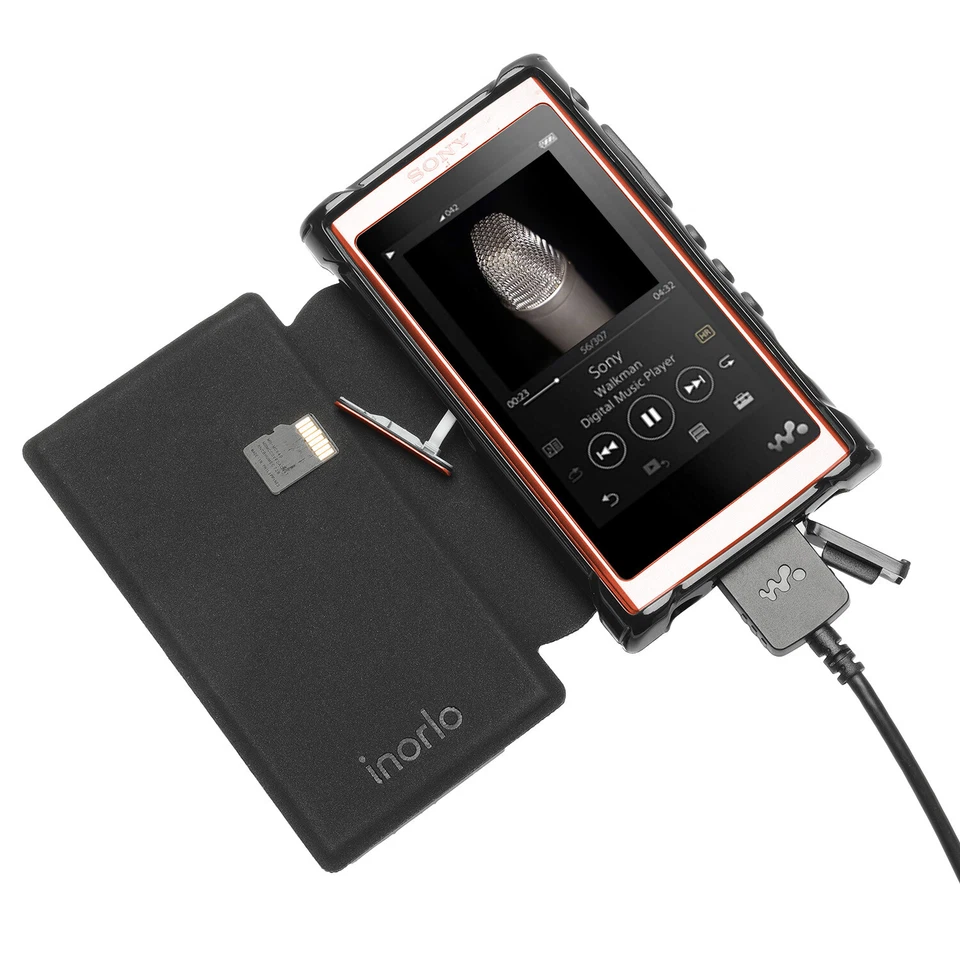 PU Leather Flip Case for Sony Walkman NW-A55L, NW-A56 Cover + Screen Prot, Black - Image 2 of 4