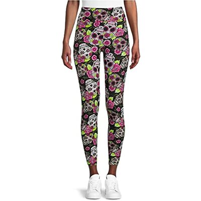 No Boundaries Halloween Skulls Black Sueded High Rise Leggings Small  195944366135|