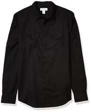 Calvin Klein Men's, Linen Blend Long Sleeve Chest Pocket Shirt, Black, XL