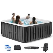 NAIZEA 6 Person Inflatable Hot Tub 73x73x25 Spa with 130 Soothing Jets and Cover