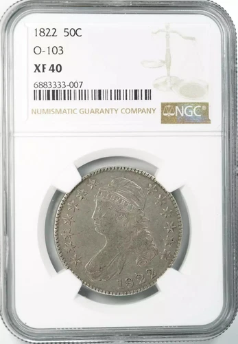 1822 CAPPED BUST HALF DOLLAR 50C O-103 NGC CERTIFIED XF 40 EXTRA FINE (007)