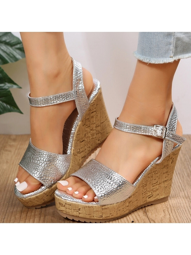 Sandalias Alpargatas Cuña 11 CM Plataforma Plata Piel Sintético 40323