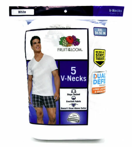 Fruit of the Loom® BIG Men's 5-pack V-Neck T-Shirt 3XL "100% Cotton & Tagless"
Opens in a new window
