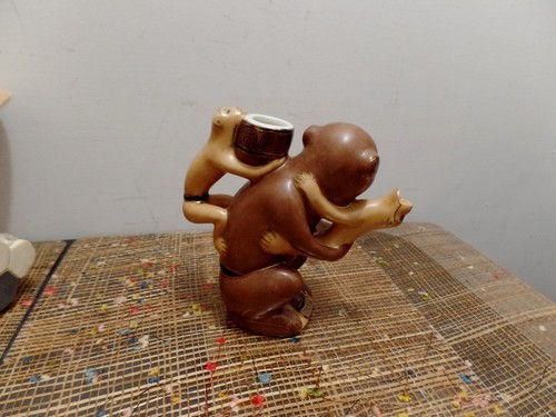 Vintage Rare Figural Three 3 Monkey Teapot Pitcher Baby Monkeys - Picture 3 of 8