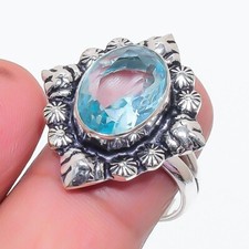 Blue Aquamarine Gemstone 925 Sterling Silver Jewelry Ring Size 8 US 