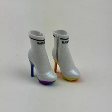 Avery Styles Rainbow High Doll Replacement Shoes White Ankle Boots Colorful Heel