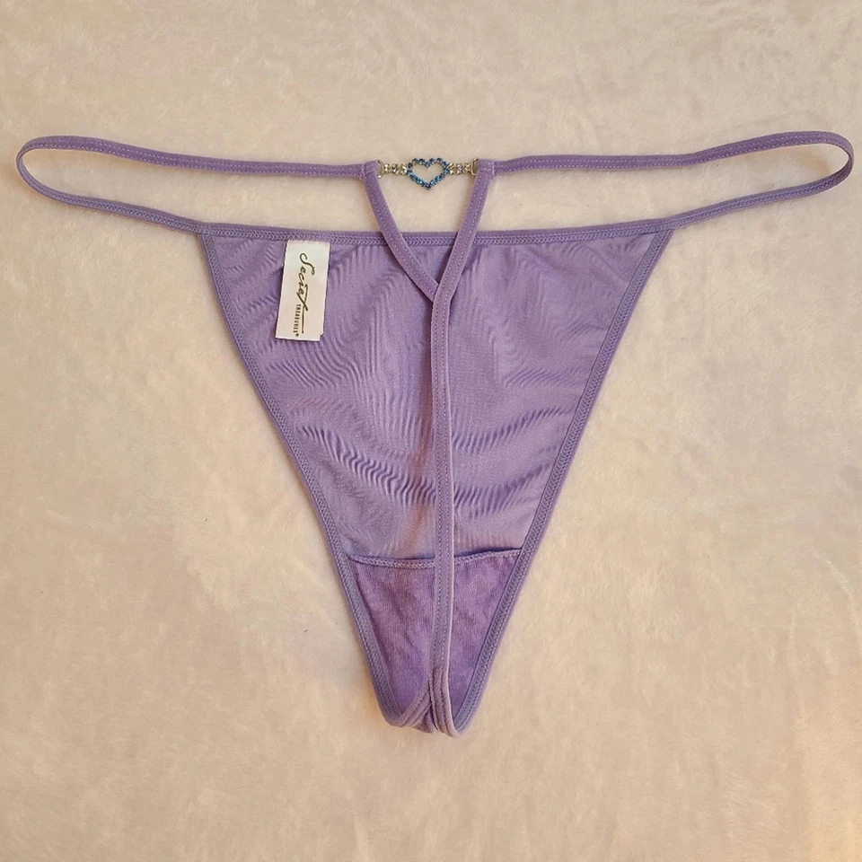 Vintage Secret Treasures Silky Satin Rhinestone Charm Cut-out Thong XL - Image 3 of 4