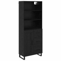 Highboard 2Er Set Schwarz Eichenoptik Holzwerkstoff Wohnzimmer