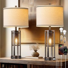28'' Farmhouse Industrial Table Lamp Set of 2 - Rustic Bedside Nightstand Lam...