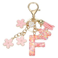 Alphabet F Tassel Cherry Blossom Initial Letter Keychain Pink, Pack of 1