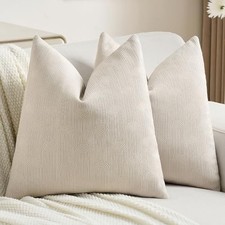 Chenille Decorative Throw Pillow Covers 18x18 Inch 18" x 18" Pack of 2 Beige