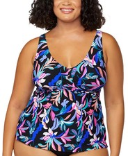  50 Island Escape Plus Monterey Printed Swimsuit Tankini Black 24W eau0625b