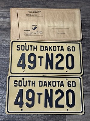 1960 South Dakota pair-Truck License Plates. Great Unused Shape!-Meade CO #N20