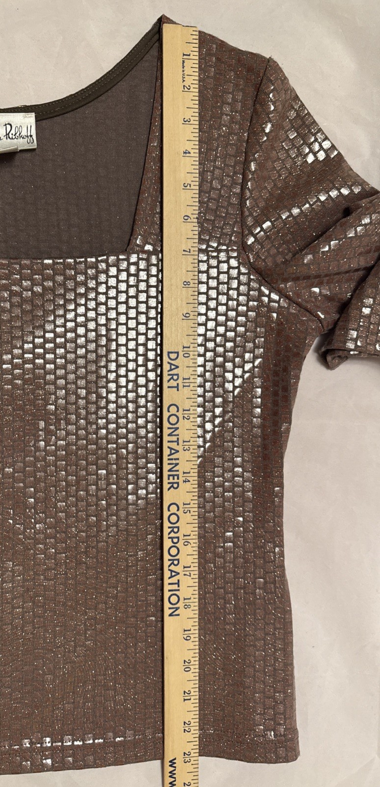 Joseph Ribhoff Metallic Square Pattern Top Brown … - image 6