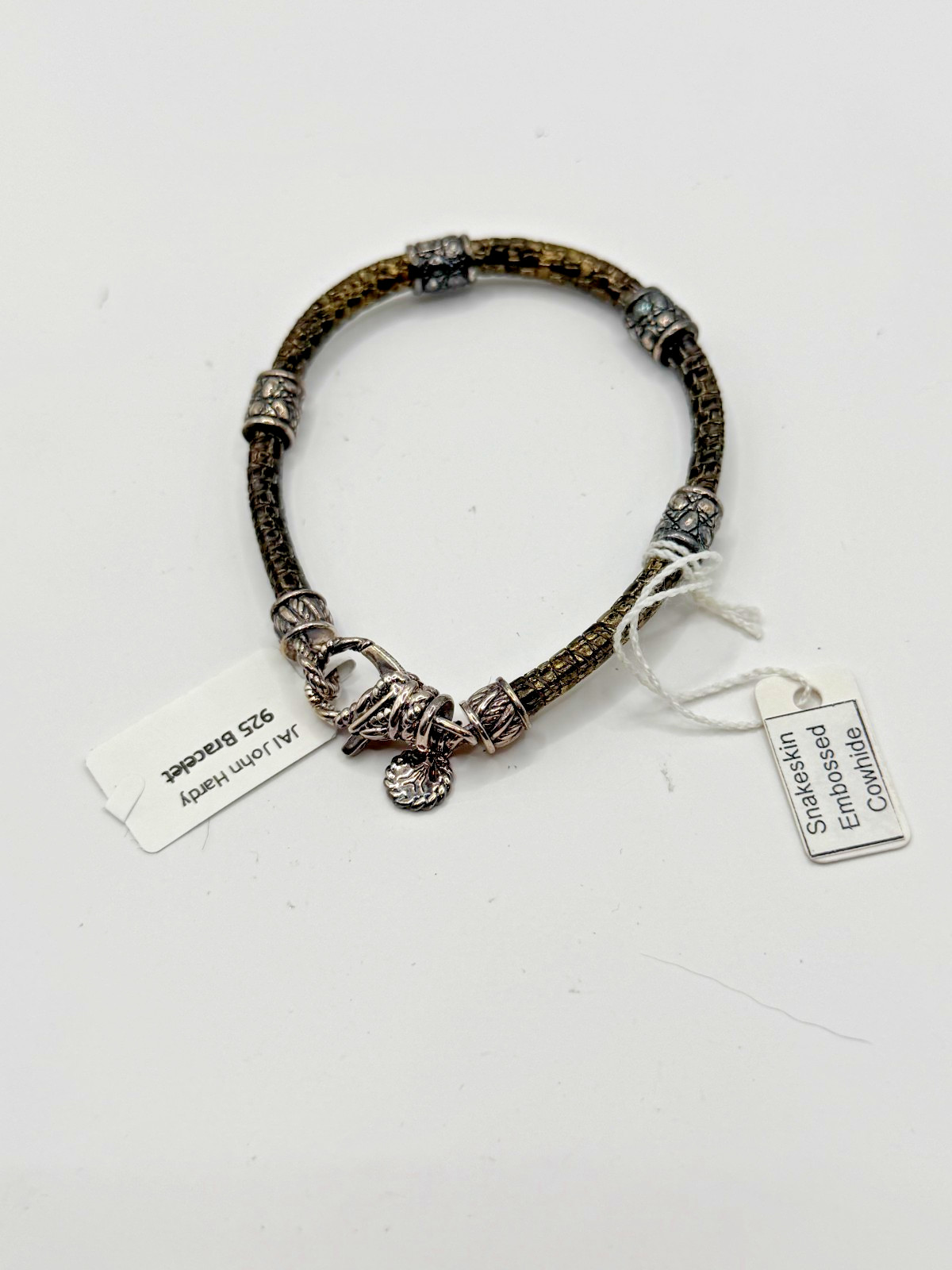 JAI by John Hardy 925 Brown/Bronze Snakeskin Embossed Leather Bracelet