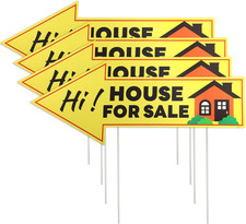4 Pcs 31.5 x 13 Inch Double-Sided House for Sale Signs Yellow with Stakes for Re